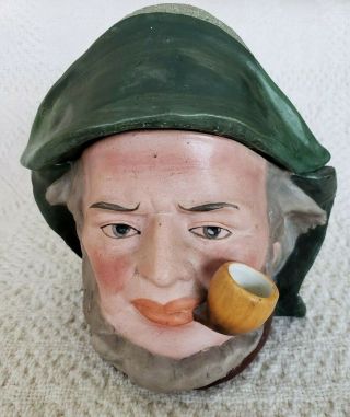 Antique Majolica Toby Figural Tobacco Jar Humidor " Fisherman With Pipe " Austria