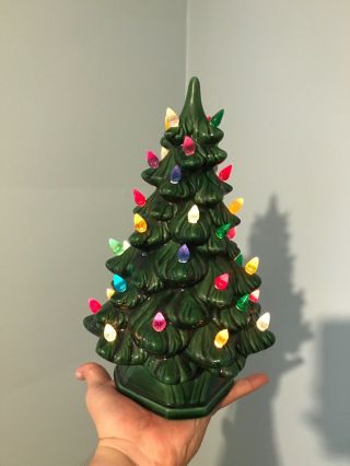 Small Vintage Green Ceramic 11” Light Up Christmas Tree