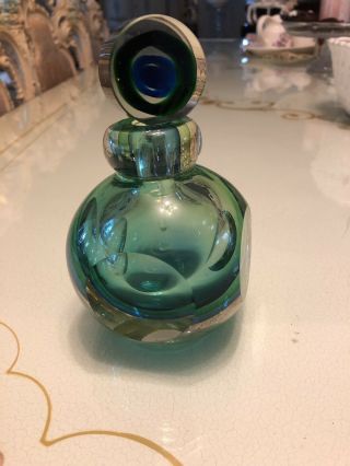 Gorgeous Vintage Art Glass Murano Sommerso Green Perfume Bottle 6 " Tall