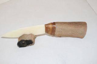 Hair - On,  Deer Bone Handle Knife With Bone Blade.  V488.  Ornamental,  Replic