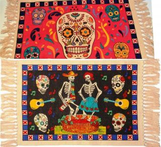 Placemats (set Of 2) Day Of The Dead Calaveras Heavy Cotton Stencil 13 " X19 "