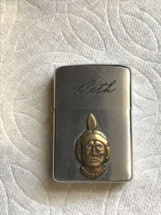 1950’s Zippo Lighter Navajo Trucking Company Brass Indian Engraved Beth w Box 3