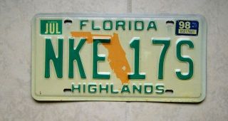 Florida License Plate Nke 17s,  Highlands County,  State Outline In Middle
