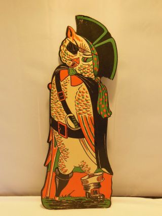 Vintage Halloween Paper Decoration 17 " Die Cut Embossed Owl Peg Leg Pirate