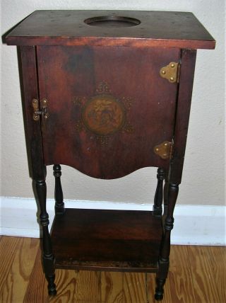 Antique Smoking End / Side Table Copper Interior 25 " T X 13 " W X 9 " D Floral Litho