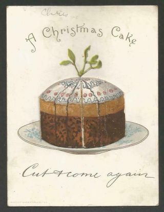 A79 - Opening Xmas Cake - Cat Playing Cello Inside - Victorian Marcus Ward Card