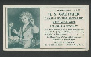 Hudson Falls Ny: C.  1910 Blotter H.  S.  Gauthier Plumbing Heating Roofing 10 Willow