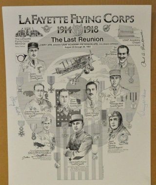 Lafayette Flying Corps Last Dreunion August 25 - 28 1983 Signed By 5 Pilots Rare