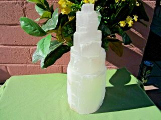 Rough Selenite Tower Lamp With Light Cord Large Morocco 10 " Inch