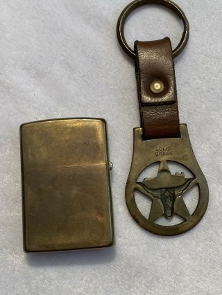Vintage Zippo Brass Marlboro Longhorn Bull Head 5 Star Lighter W/ Keychain 3