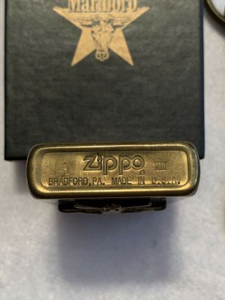 Vintage Zippo Brass Marlboro Longhorn Bull Head 5 Star Lighter W/ Keychain 4
