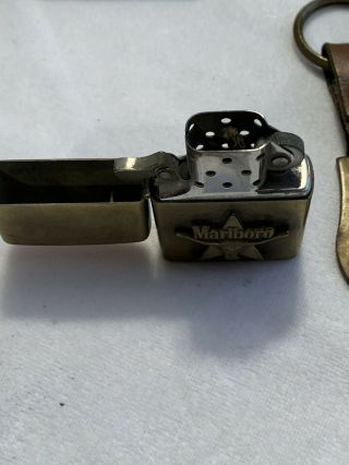 Vintage Zippo Brass Marlboro Longhorn Bull Head 5 Star Lighter W/ Keychain 5