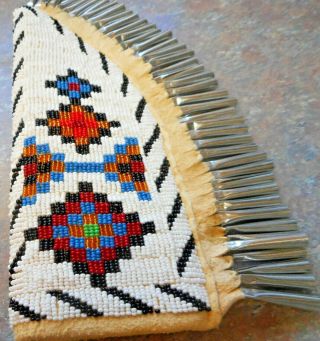 Native American Beaded Knife Sheath Apache style,  brain tan hide,  8 1/3 