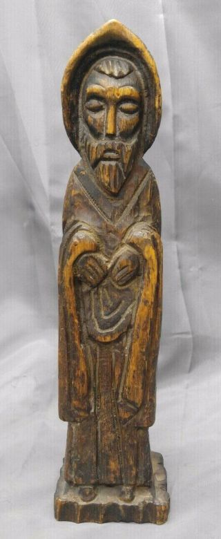 Old Vintage Hand Carved Wooden Saint Patrick Figure Statue Wood Carving