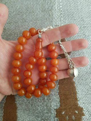 Faturan Rosary Amber German Yellow Bakelite Islamic Prayer 33 Beads 77gr Tesbih