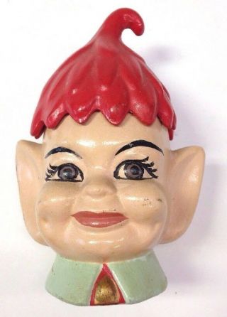 Vtg 50s Ceramic Elf Pixie Head Figurine Signed Folk Art Christmas Mid Century