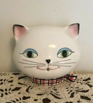 Vintage Holt Howard Ceramic Cozy Cat String & Scissors Holder 1958