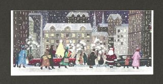 ' 63 SANTA Ringing Bell SHOPPERS Downtown CARS Falling Snow Vtg.  Christmas Card 2