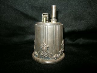 RARE 1935 Ronson Touch Tip Table Lighter - Silver Plate?Floral Design - Parts/Repair 2
