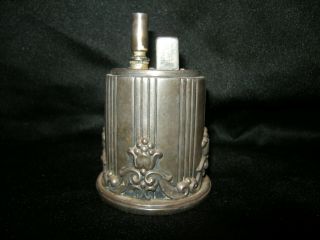 RARE 1935 Ronson Touch Tip Table Lighter - Silver Plate?Floral Design - Parts/Repair 4