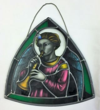 Designer J Kenneth Leap Stained Glass Window Suncather Hanger Religious Gabriel