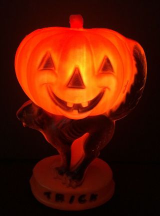 Vintage Halloween Blow Mold Cat And Jack O Lantern Pumpkin
