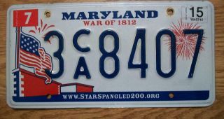 Single Maryland License Plate - 2015 - 3ca8407 - War Of 1812