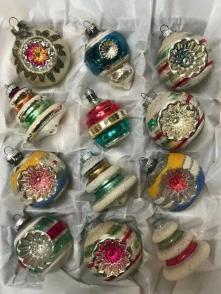 Vintage Glass Christmas Ornaments Bell Tree Shapes Indents Shiny Bright 3 - 3.  5”