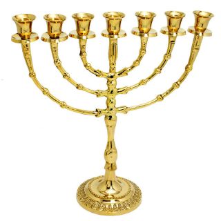 Brass Copper 12 Inch Height Menorah Candle Holder Seven Branches Israel Gift
