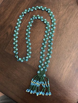 Antique Native American Indian Beaded Necklace Paiute Washoe Nv Estate Green