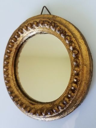 Vintage Florentine Gold Gilt Wood Small Round Wall Mirror 3 "