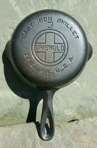 Antique Small Griswold No 3 Cast Iron Skillet Erie 709 A