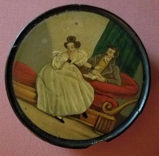Rare Antique Erotic French Snuff Box,  Man 2 Ladies Early 19th Cent Hand Painted