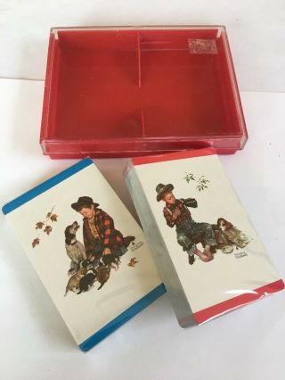 Vintage Playing Cards,  Double Deck Norman Rockwell With Plastic Case