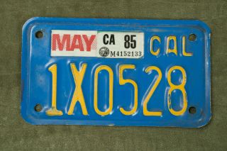 California Blue Yellow Motorcycle License Plate (b5l) May 85 1x0528