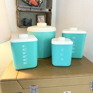 Lustro Ware 50s Kitchen Canister Set Mcm Kitsch Aqua Atomic Plastic