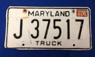 1986 Maryland Truck License Plate J 37517
