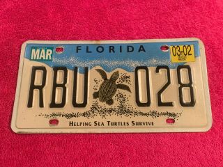 License Plate Florida Fl Tag Expired Sea Turtles Mar 2002 Rbu 028