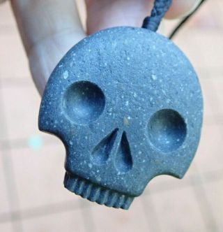 Rhys Hall Hand Carved Zealand Greywacke Beach Pebble Skull Amulet
