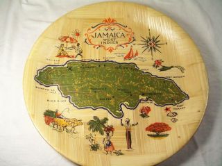 Vintage Jamaica West Indies Woven Bamboo Tray Souvenir Marked Unbreakable Nos