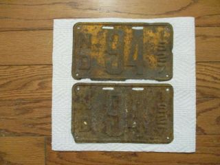 (2) 1927 North Dakota License Plates.  Nd 94 1927.  Very Low Number.  Rusty.