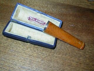 Cigar Holder Amber 14 K & Case Vintage