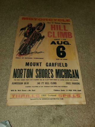 Vintage Motorcycle Hill Climb Poster 1950s Muskegon Motorcycle Club