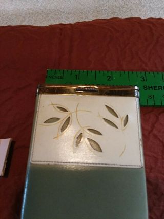 Vintage Princess Gardner Hinged Cigarette Case green and white with leaves 2