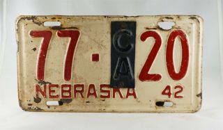 1942 Nebraska Passenger License Plate -