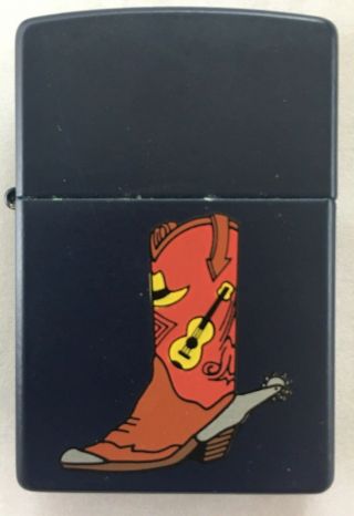 Vintage Zippo Lighter - Cowboy Boot Spur Guitar Hat - Blue - Country Music