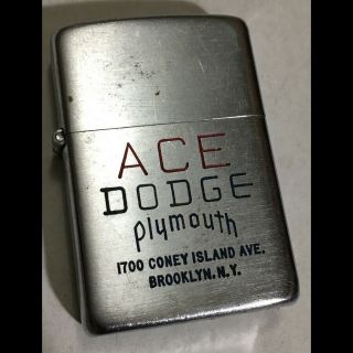 Orig 1940s Zippo Cigarette Lighter Ace Dodge Plymouth Auto Coney Island Brooklyn