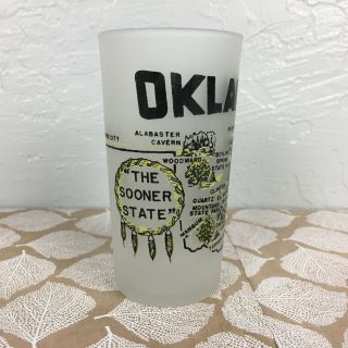 Vintage Hazel Atlas Oklahoma State Souvenir Drinking Glass Frosted Travel