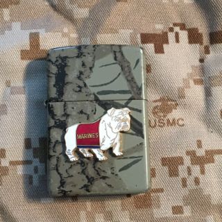 Usmc Marine Corps Camo Zippo Lighter W/ Us Marines Mascot Bulldog Chesty