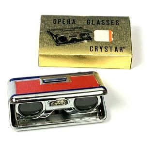 Vintage Folding Opera Glasses Red Crystar Lens 25x Collapsible Mini Binoculars